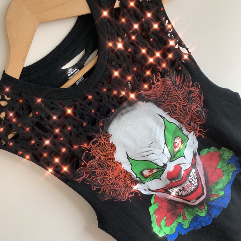 Restyled cut scary bling clown Halloween t-shirt